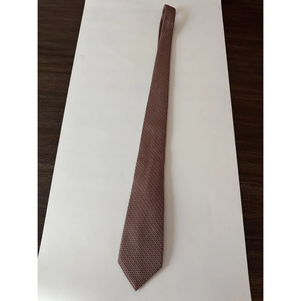 Fendi Tie Mens Pink Brown Herringbone Silk Logo Jacquard Made Italy Designer